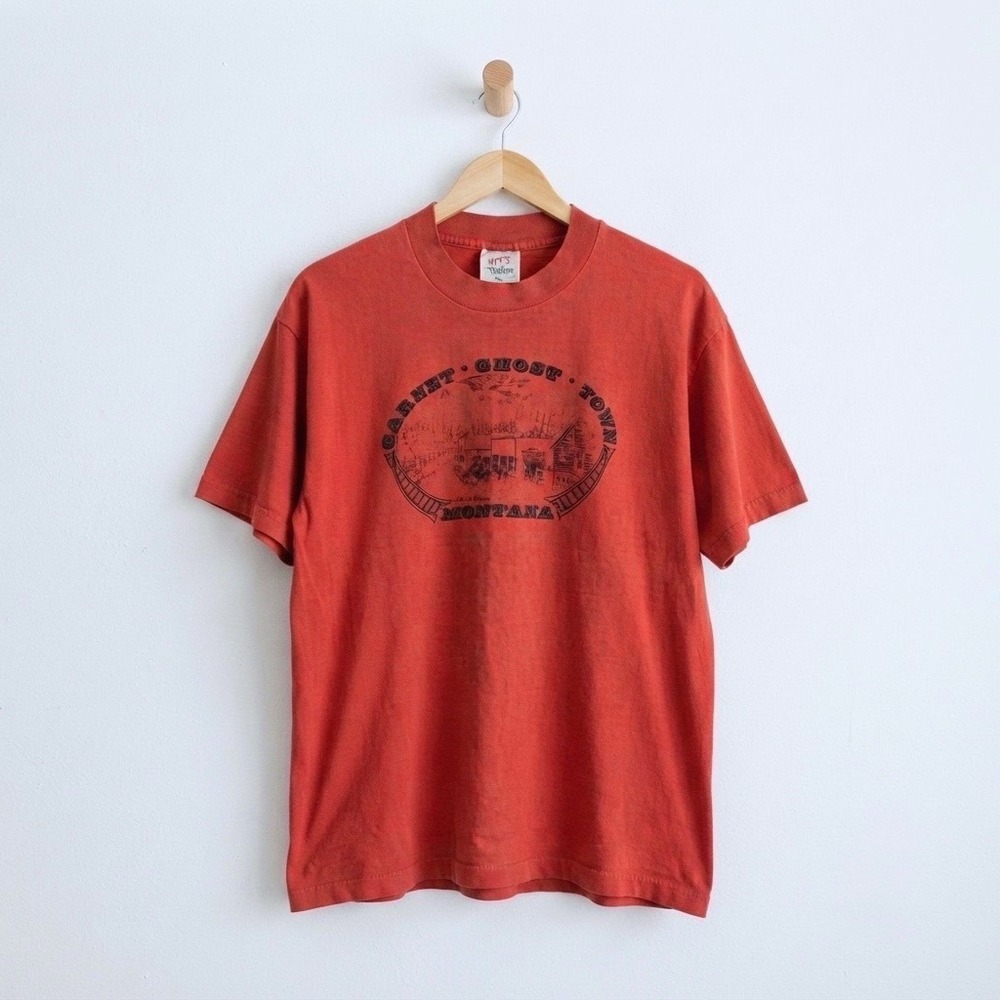 Vintage 80s Garnet Ghost Town Gold Rush Red Shirt Americana XL Tee-Jays Montana